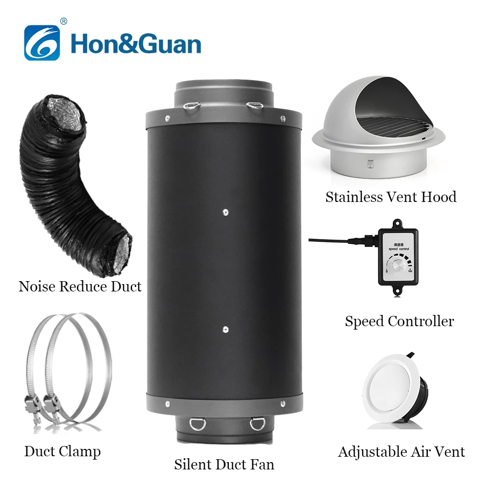 6 Inch Ventilation Fan Kit Vent Hood Clamp Eco-watt Mixed Flow Inline Duct Fan Silent Exhaust Home Ventilation Complete Kit