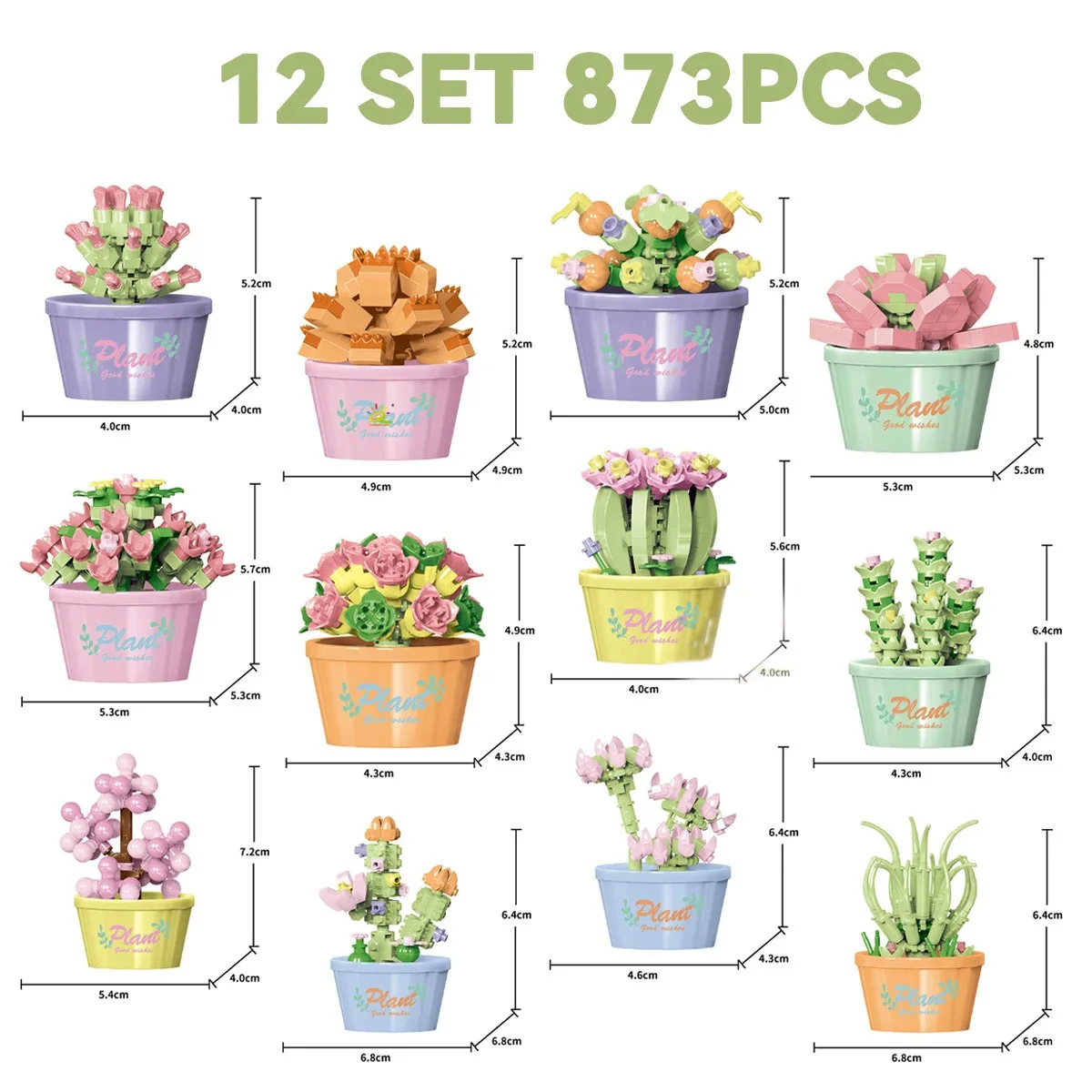 Succulent bonsai ornament model 12 pots of flowers per box mini building blocks toys home desk decoration flower gift