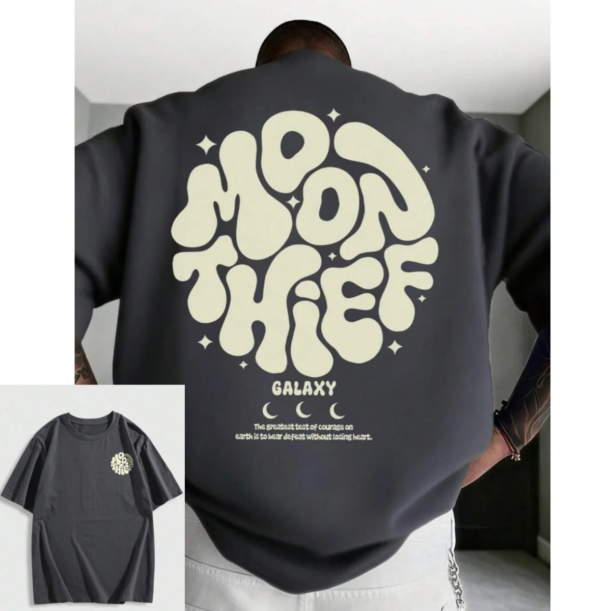 New 2026 Summer Zrgoth Men's Casual Versatile Minimalist Moon Thief Print Short Sleeve T-Shirt