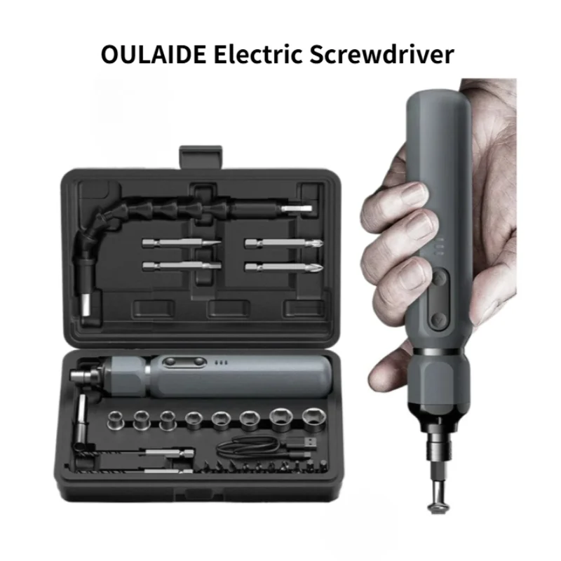 OULAIDE Electric Screwdriver Lithium Battery Rechargeable Household Maintenance Repair LED Solid Portable Electric Screw Driver