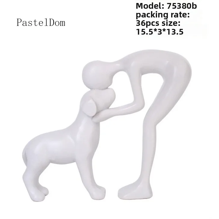 Abstract Art Resin Human & Dog Figurine Interactive Human‑Pet Companionship Craft Ornament Home Office Decor