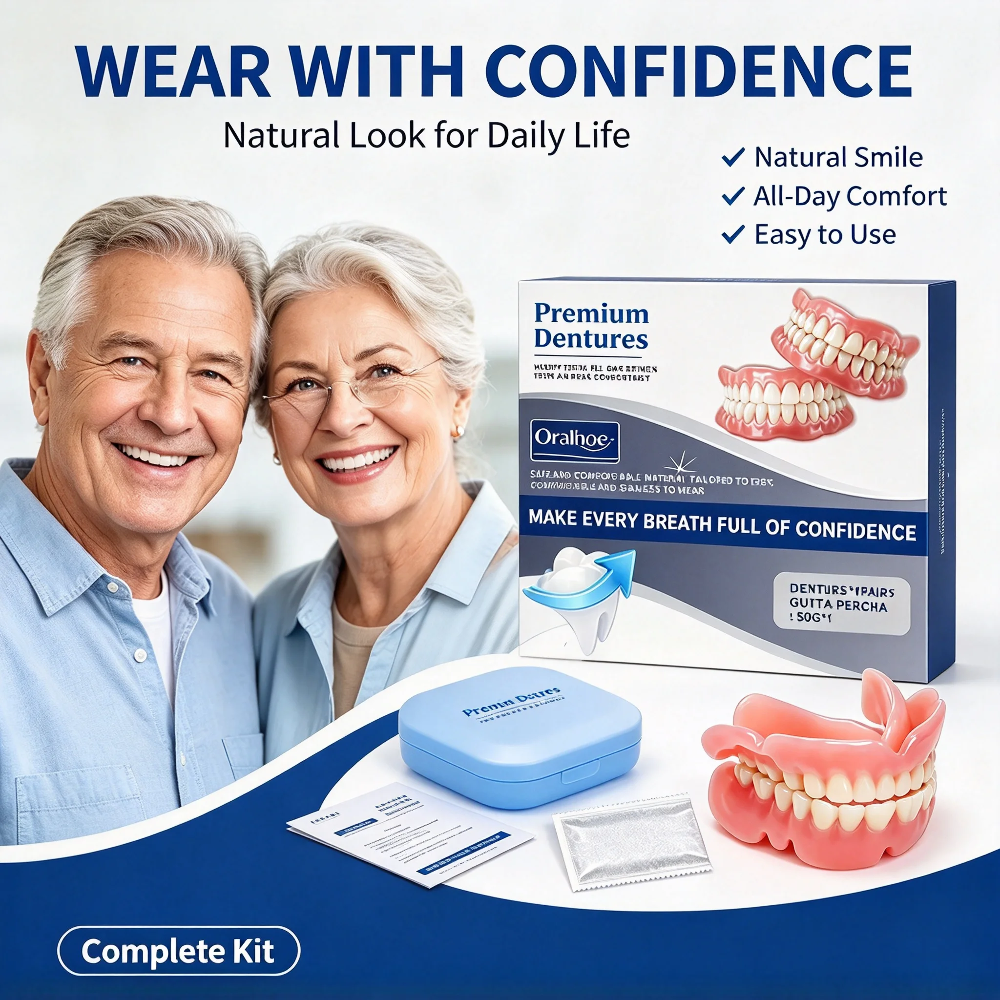 Natural Smile Full Upper Lower Silicone Teeth Covers Lifelike Cosmetic Fake Teeth for Daily Smile Confidence