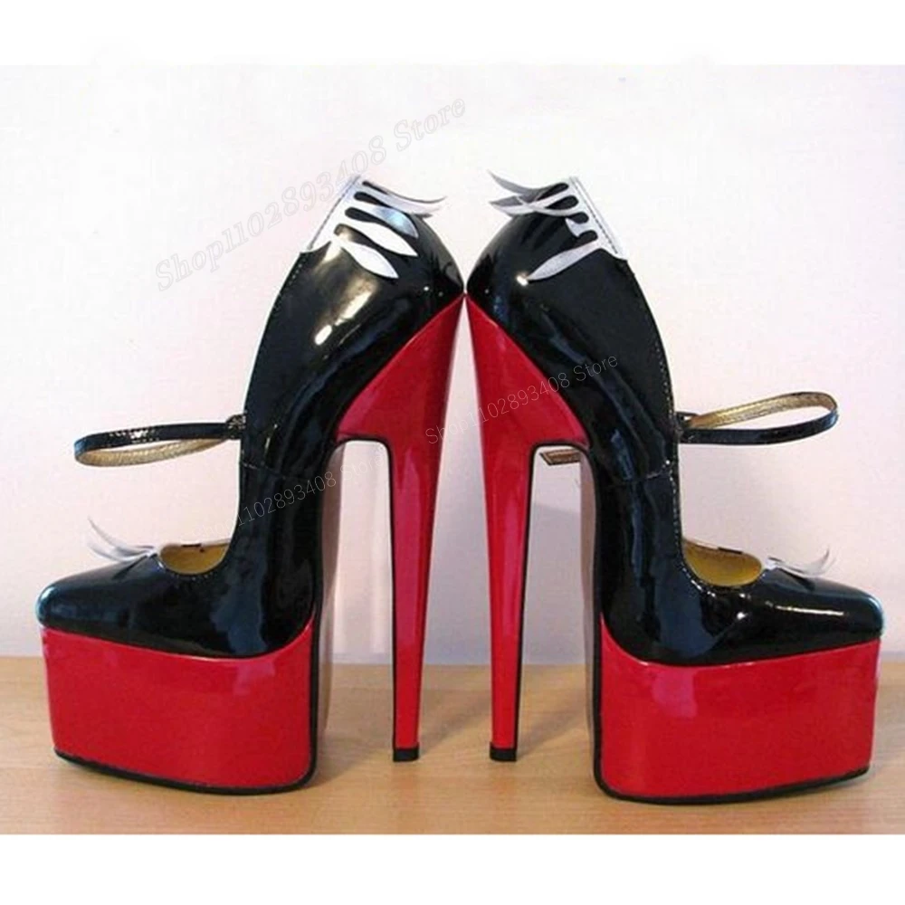 

Red and Black Patent Leather Platform Pumps Buckle Strap Stiletto High Heel Fashion Women Shoes 2024 Spring Zapatos Para Mujere