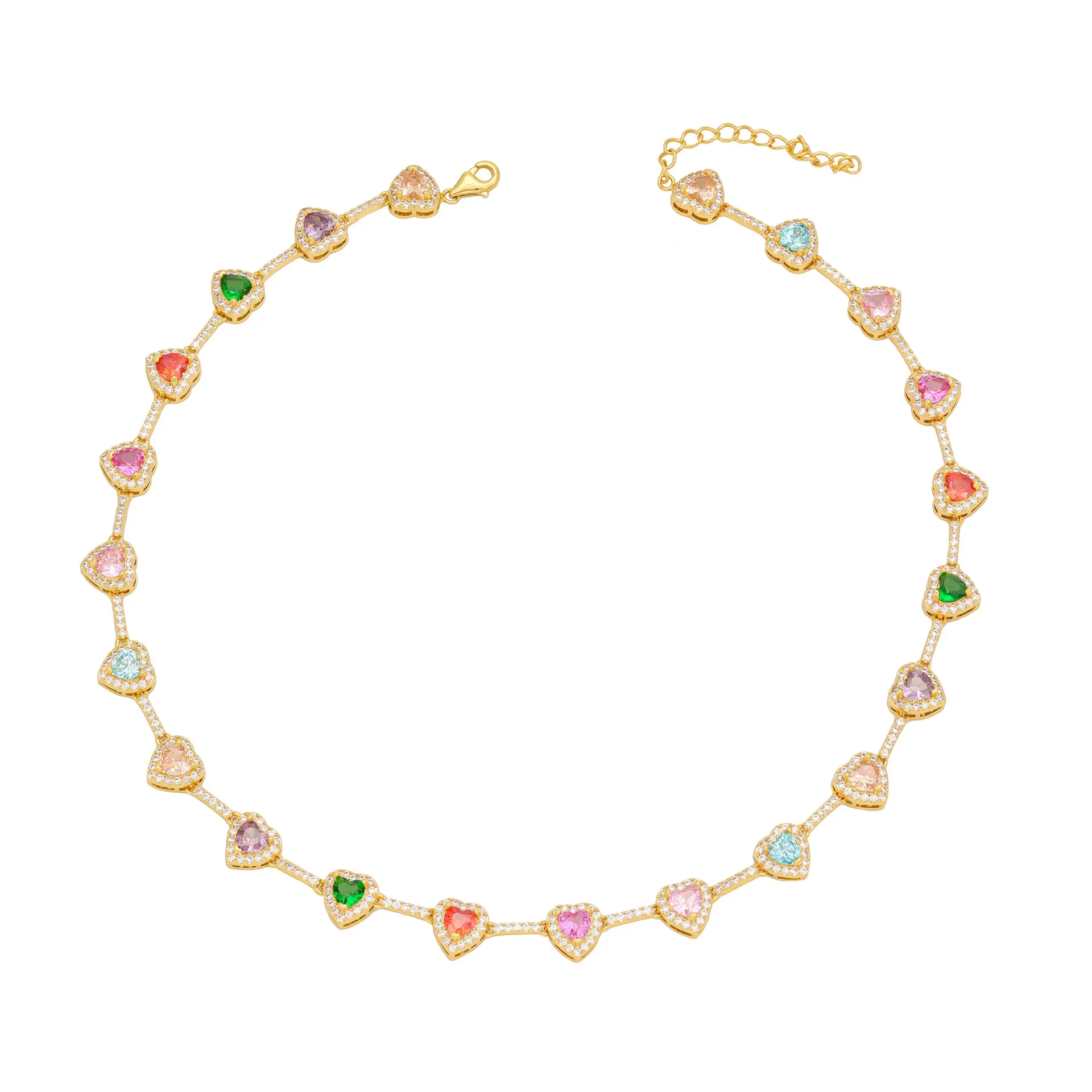 Fashion Candy Colour Heart Cubic Zircon Necklace Fashion 18K Gold Jewellery Rainbow Jewellery Party Anniversary Gift Jewellery