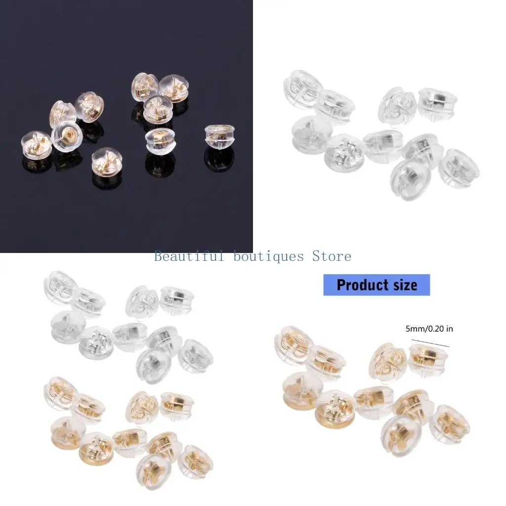 

U4LF Portable 10 Pcs Earring Backs Earring Stoppers 18K Gold Silicone Bullet Clutch Earring Pad Mushroom Jewelry Accessories