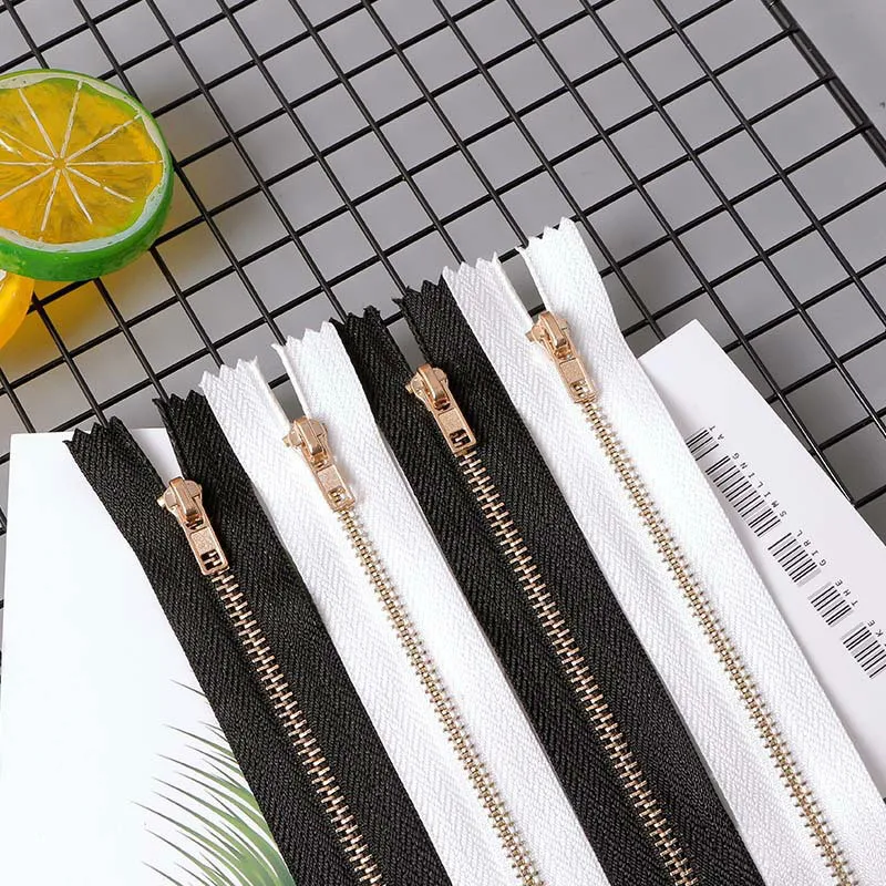 10pcs/lot 8cm 10cm 12cm 13cm 15cm 18cm 20cm Sewing Metal Zippers Auto Lock Black White DIY Zip for Sewing Jeans Denim Skirt 3#
