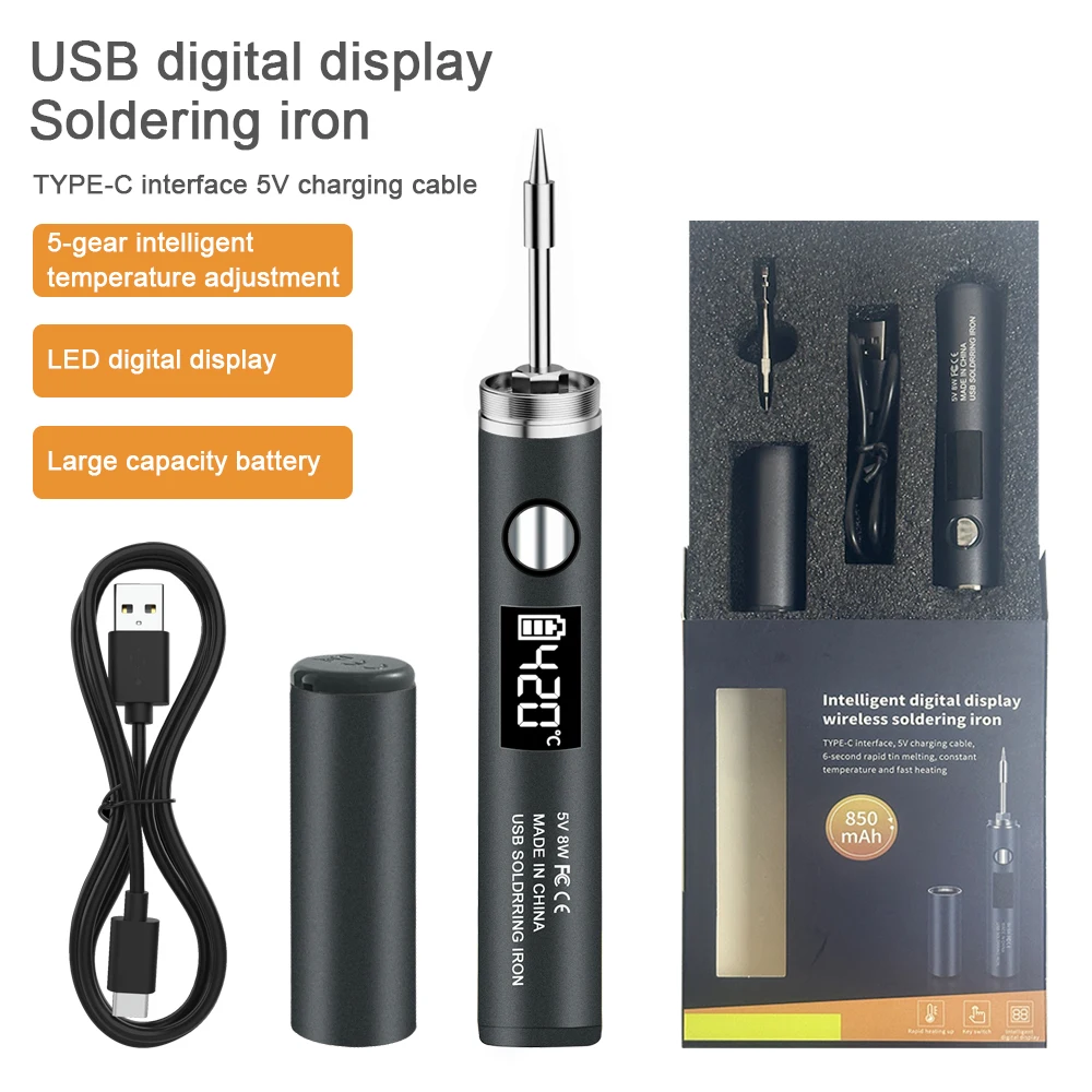 USB-Lötkolben 5 V 8 W mit Lithium-Batterie, tragbare Reparatur, Schweißwerkzeuge, elektrischer Lötkolben, Lötstation, Lötdraht – Detail 37