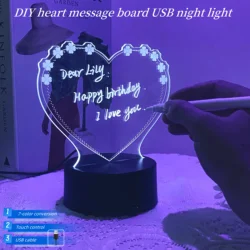 1pc DIY heart-shaped message board 3D nightlight, USB atmosphere table light, gifts for friends on holidays and birthdays.