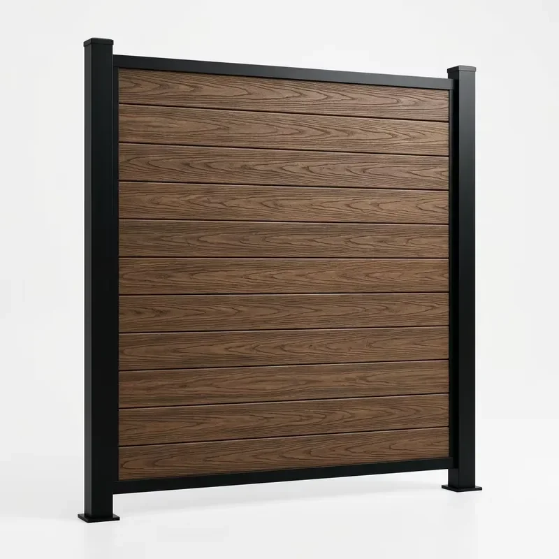Modern Privacy WPC Fence Panels Durable Wood Plastic Composite Slat Fencing with Aluminum Posts for Garden and Backyard