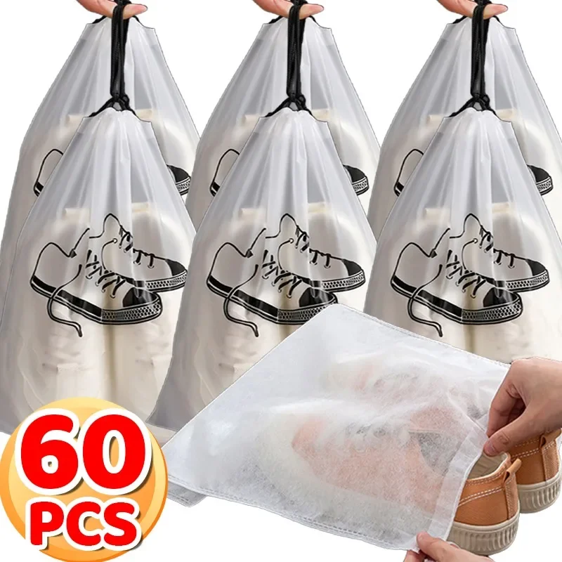 1-60Pcs Transparent Drawstring Shoes Storage Bags Dust-proof Waterproof Frosted Portable Travel Packing Drawstring Hanging Pouch