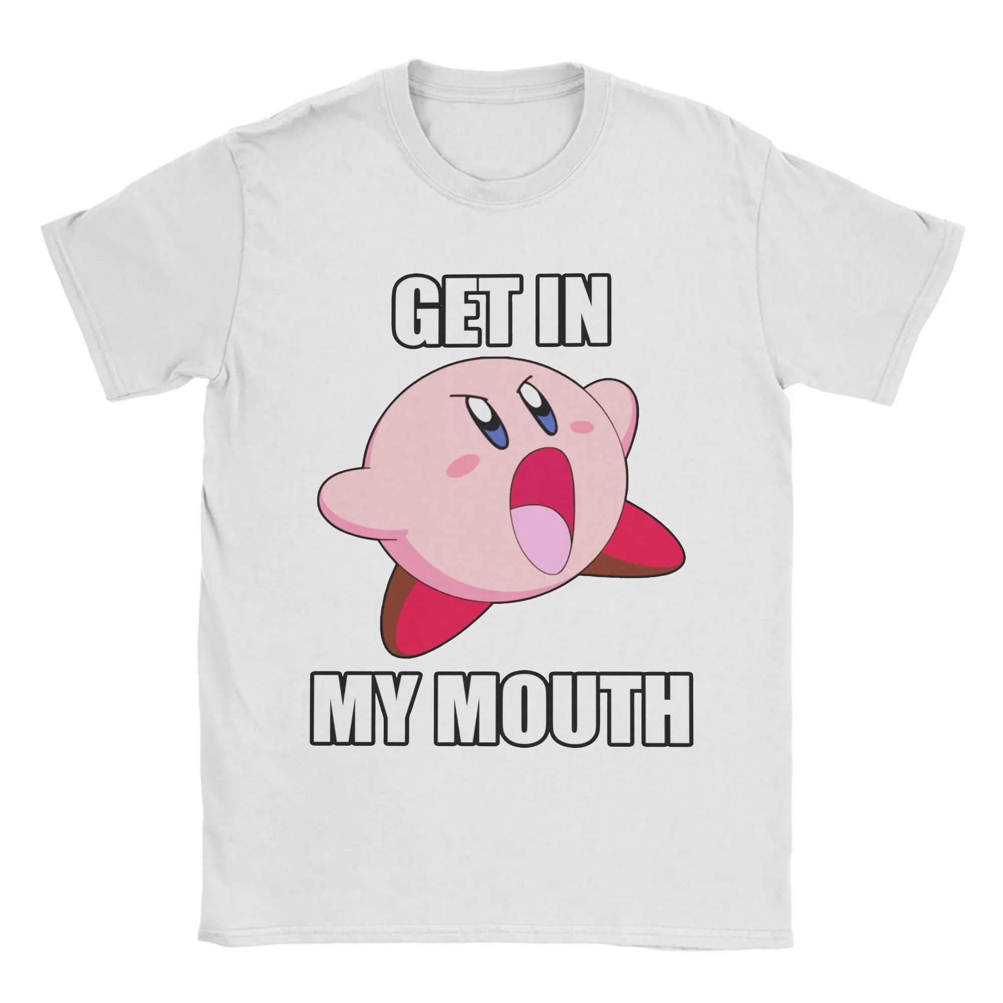 Retro Kirbys Get in My Mouth Tshirts Unisex Round Neck Short Sleeve Tops Nostalgia Childhood ACT Game 100%Cotton Summer TopsTops