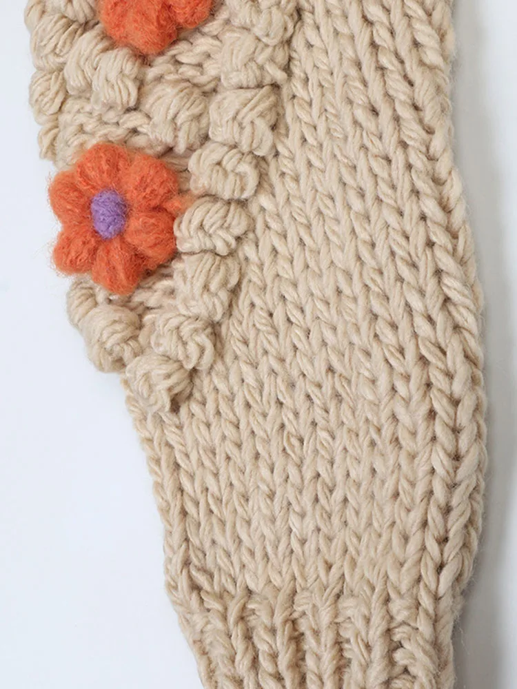2024 Autumn And Winter Sweater Hand-crocheted Thick Stick Needle Cute Flower Fur Ball Sweet Knitted Coat Sweater Cardigan C-272