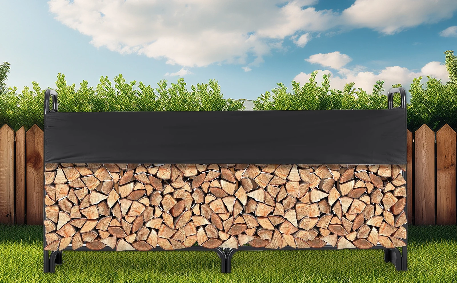 Heavy Duty Outdoor Firewood Rack with 600D Oxford Waterproof Cover – 12.5FT Steel Log Holder, Large Capacity, Weather Resistant Wood Storage Stand for Patio, Backyard, Garden, Indoor Fireplace