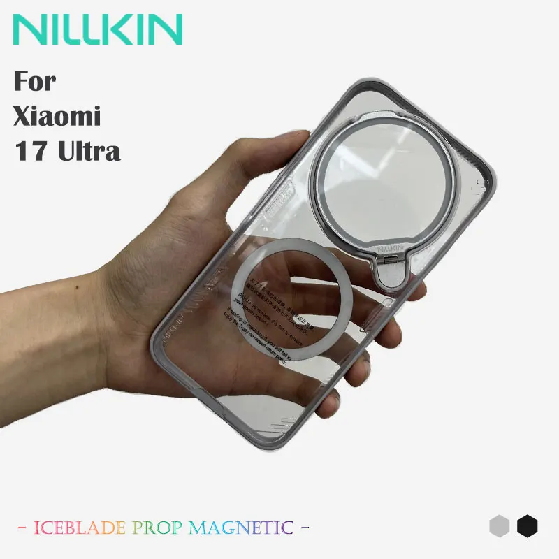 

For Xiaomi 17 Ultra, NILLKIN Magnetic Case, Anti-Drop Bumper Clear Cover, One-Piece Molded Hinge Cover Shockproof Clear Stand