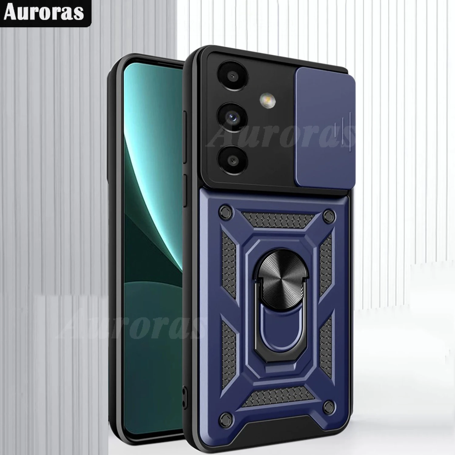 Auroras sarung Samsung Galaxy A15 4G 5G, sarung cincin jari geser lensa jendela anti Guncang untuk Samsung A25 A05 A05S