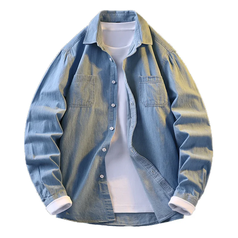 Men's Trendy Long Sleeve Shirt - Spring Summer Solid Color 100% Cotton Breathable Casual Shirt, Minimalist Style Utility Wear