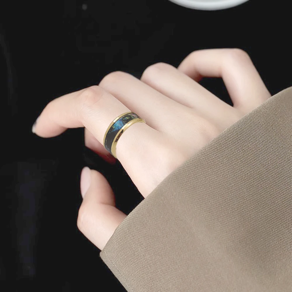 

Light luxury art texture ring Colorful gradient enamel style Niche daily commuting versatile ring Wedding party gift Waterproof