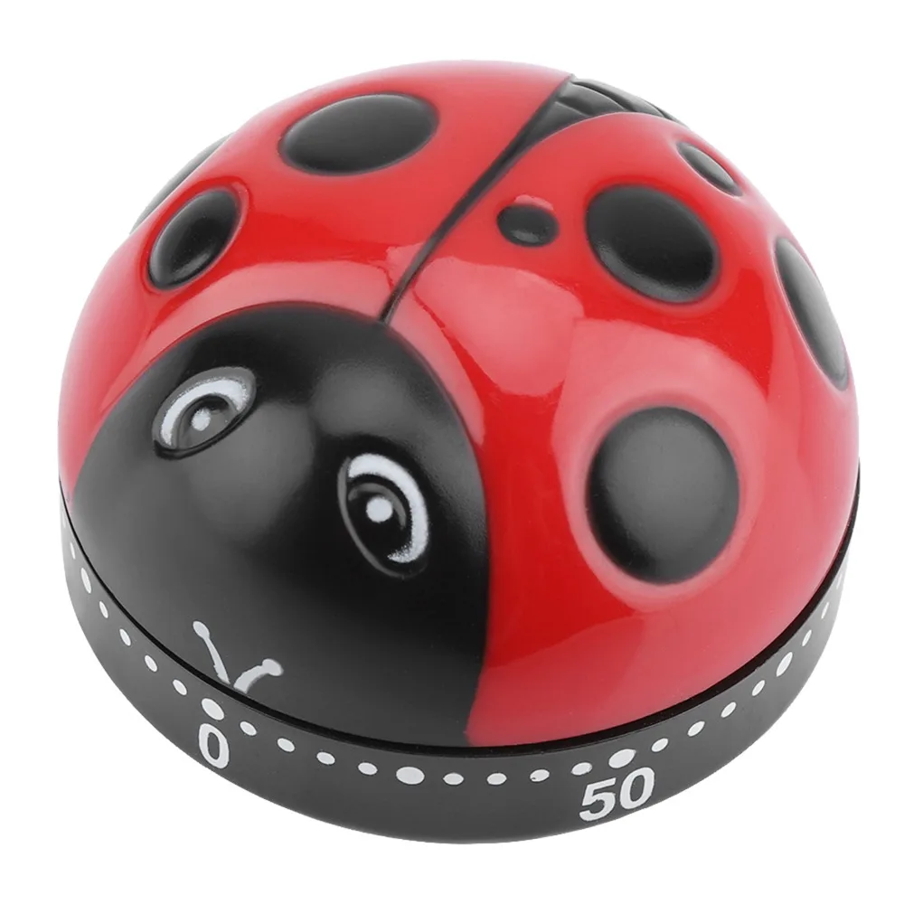 60 Minutes Ladybugs Kitchen Timer Cute Manual Clockwork Mechanical Wind up Timer Loud Ring Made of ABS Kitchen Alarm Clock