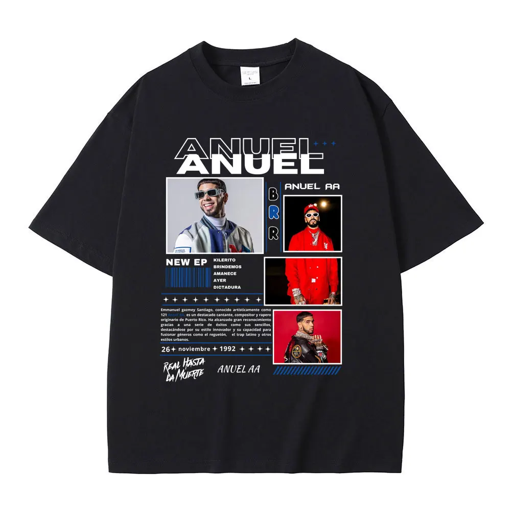 

Limited Anuel AA Real Hasta La Muerte Music Album Cover T-shirts Men Hip Hop Vintage Oversized Tshirt Men's Fashion Rap T Shirts