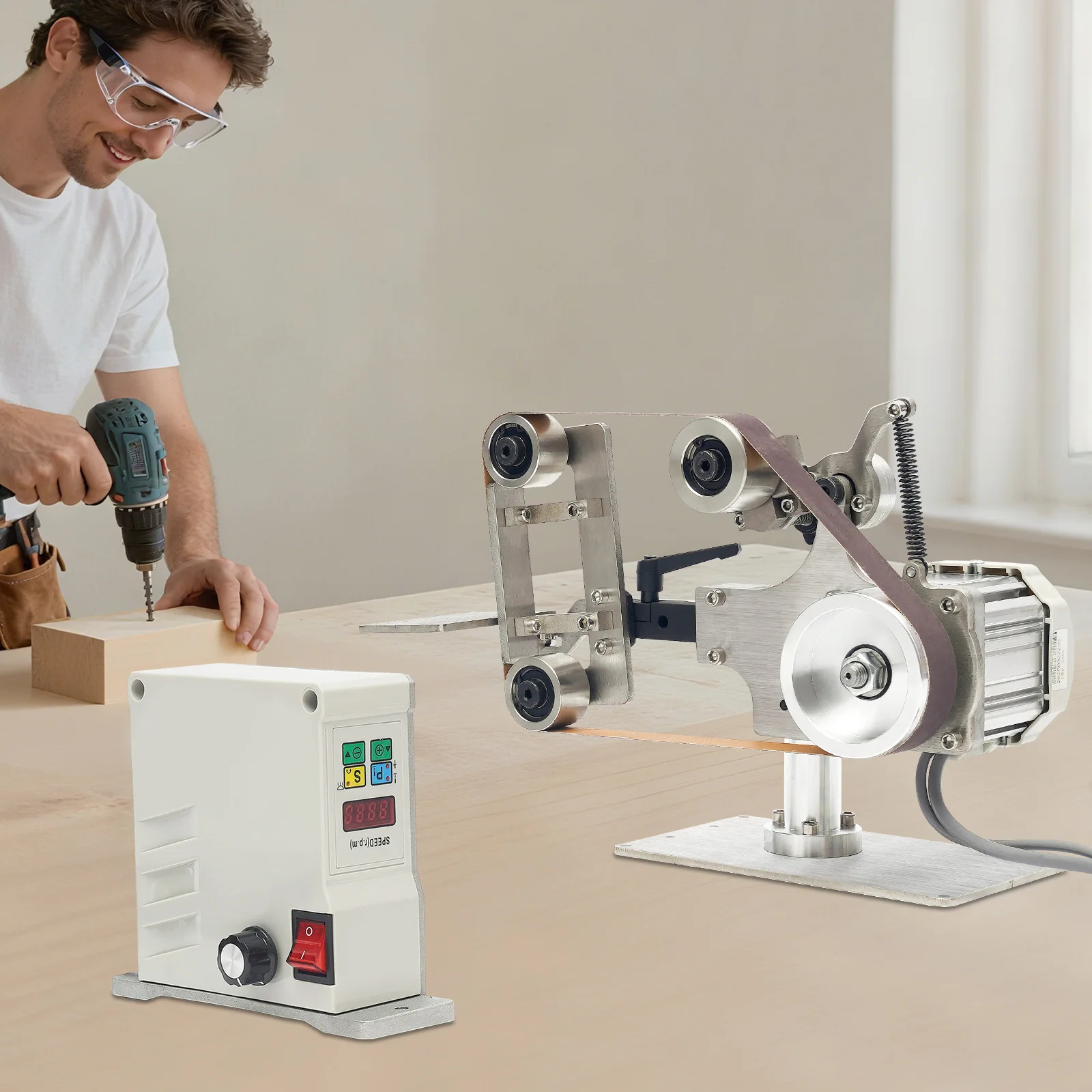550W Desktop Belt Sander DIY Polishing Grinding Machine 5000rpm Abrasive Belt Machine for Metal Processing/Jewelry Making