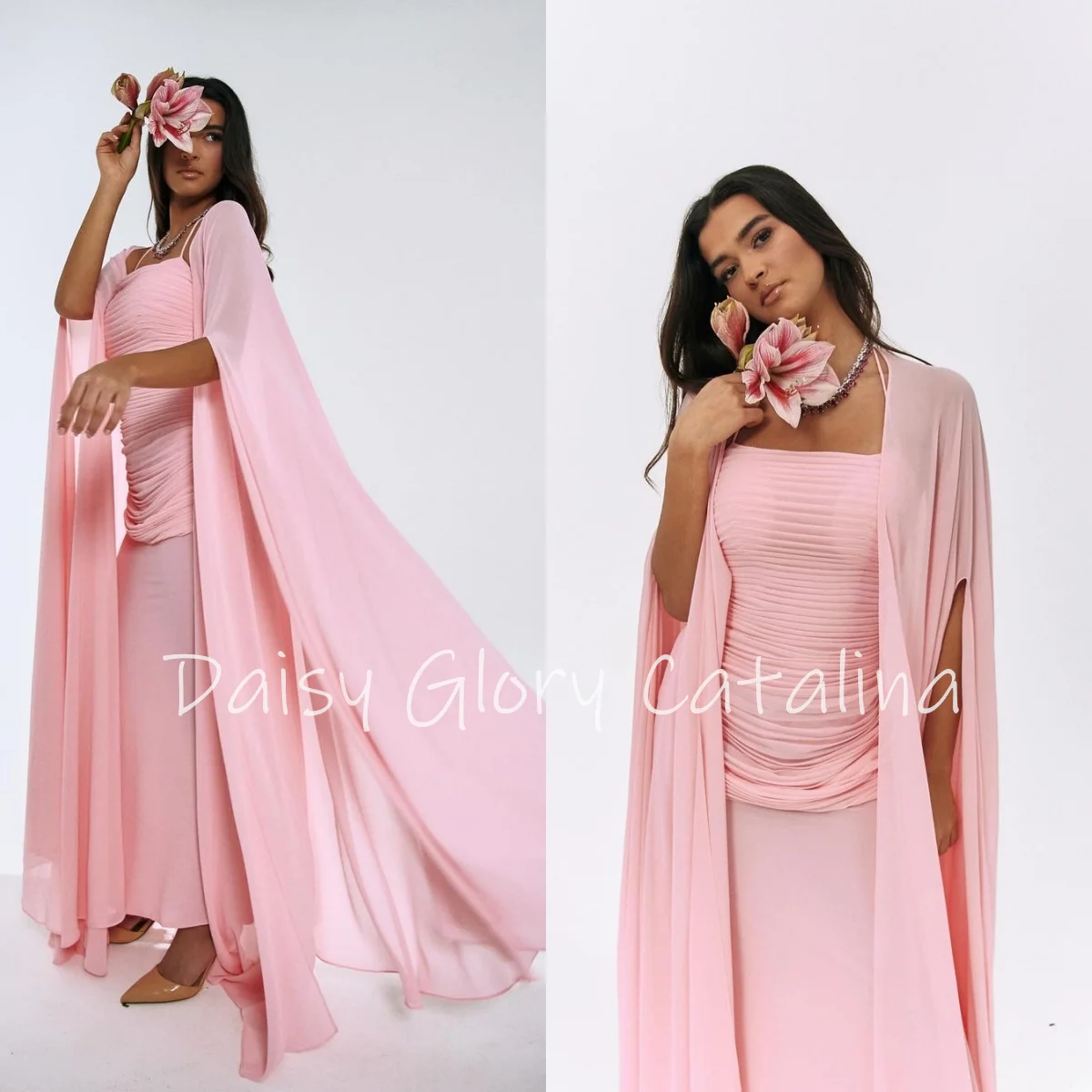 

Square Neckline Prom Dresses Regular Straps Pink Evening Dresses Floor Length Beadings Saudi Arabia Women's Formal Dress 2024