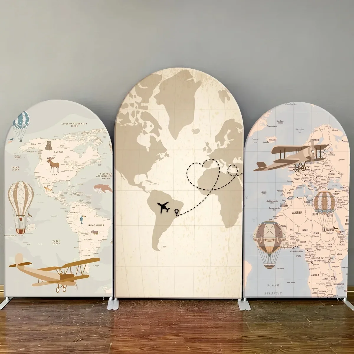 Arch Backdrop Cover Hot Air Balloon Airplane Baby Shower Birthday Party Custom Chiara Wall Panels Travel Map Elastic