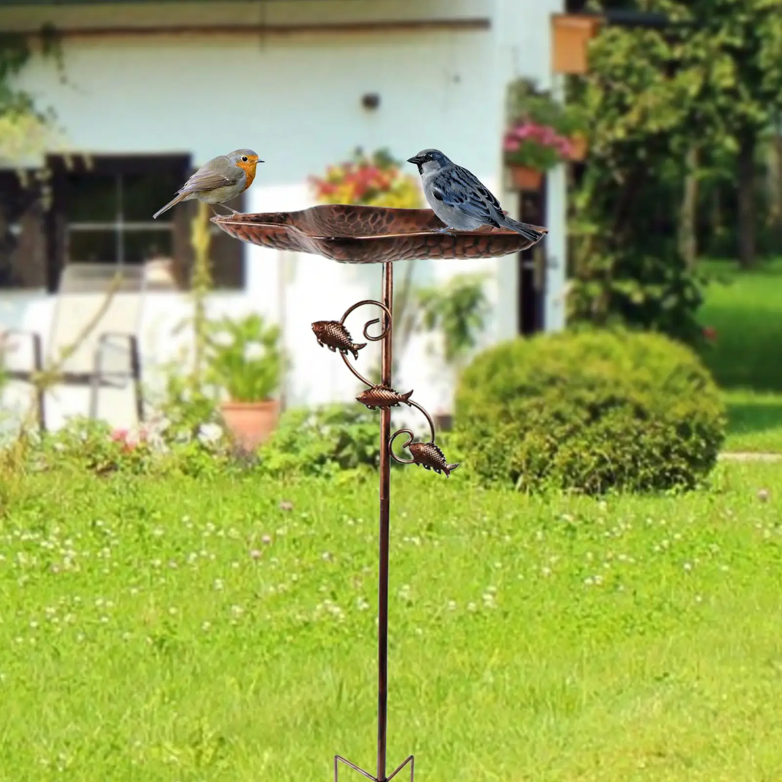 

Pentagram Bird Bath Bowl Birdbath Feeding Station Landscape with 5 Pronged Base for Park Attracting Birds Fence Balcony Backyard