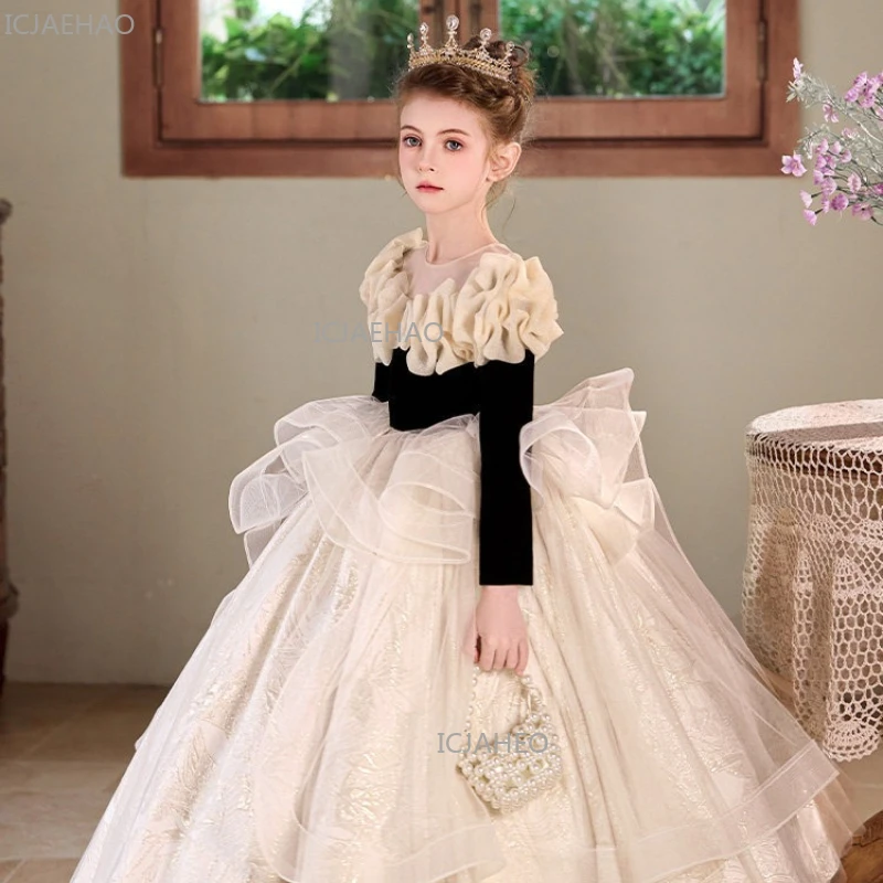 2026 Kids French Style Flower Girl Dress Girls Princess Gown Host PianoChildren Party Costume Performance Outfit Pageant Formal