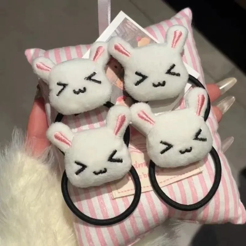 Cartoon Cute Fuzzy Rabbit Hair Bands Soft Plush Bunny Head Hair Ties Lolita JK Girls Uniform Students Hair Accessories