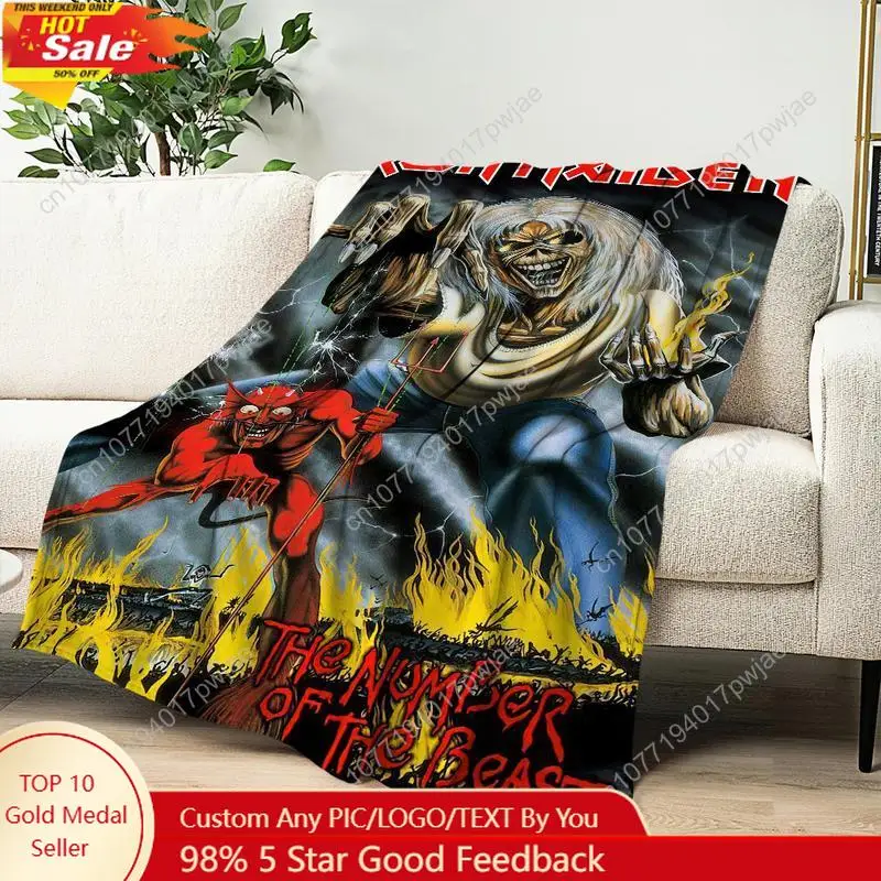 

Band I-Iron M-Maidens Blanket Skin friendly comfort warm soft plush blanket suitable sofa living room office bedroom