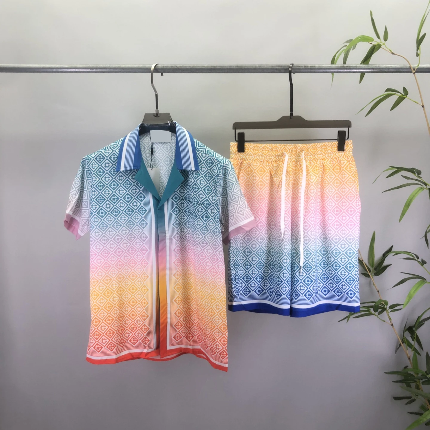 

Casual Beach Sle Мужской комплект ort Sve irt And orts Faionable Mosaic Print Удобная смесь полиэстера Four Seasons ...