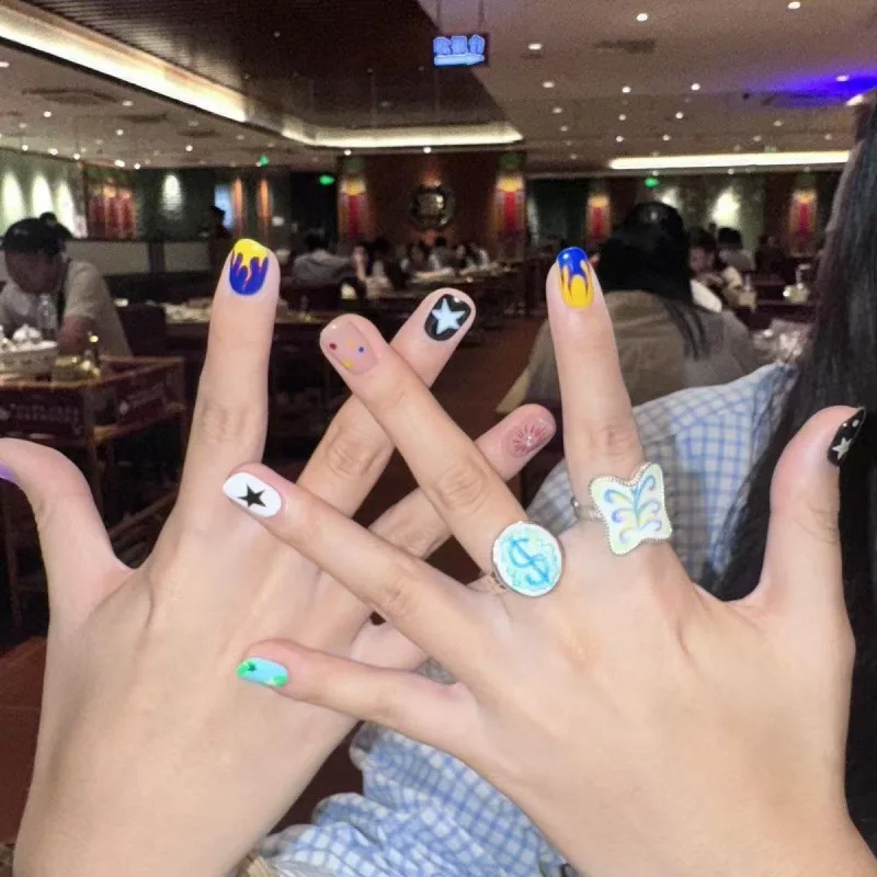 Conjunto de unhas artesanais com 10 peças, unhas fofas inspiradas em dopamina doce e nervosa com design de pressão, presente perfeito para meninas e amigos