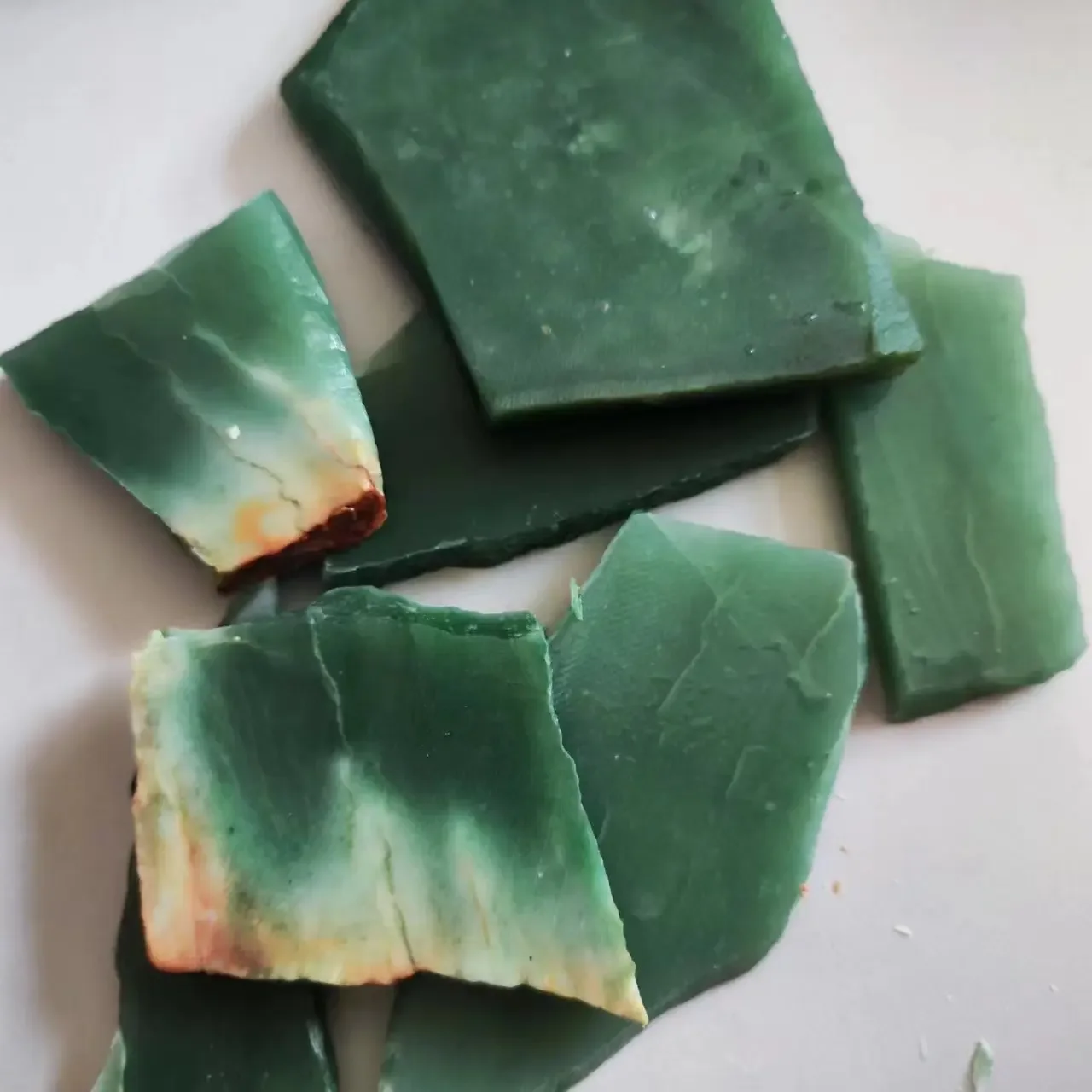 Natural Dulong Jade Slices Green Quartzite Rough Slab For Cabochon Pendant Carving Lapidary Work or Jewelry Making Home Decor