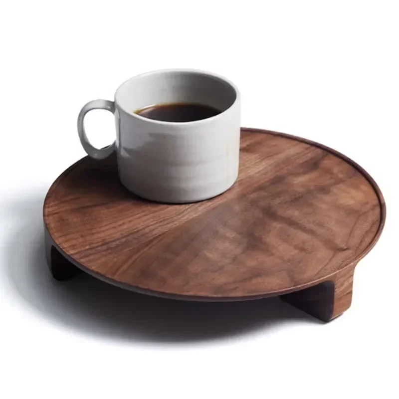 Nordic Black Walnut Suspended High Foot Disc Beech Wood Tea Pot Storage Trays Kitchen Coffee Afternoon Tea Organization Rack