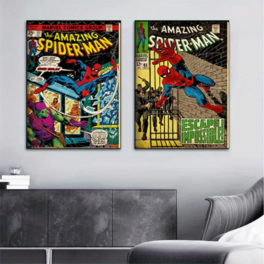 MINISO Marvel Superhero Spider-Man Vintage Art Posters Home Living Room Bedroom Wall Decoration Mural HD Print Canvas Painting