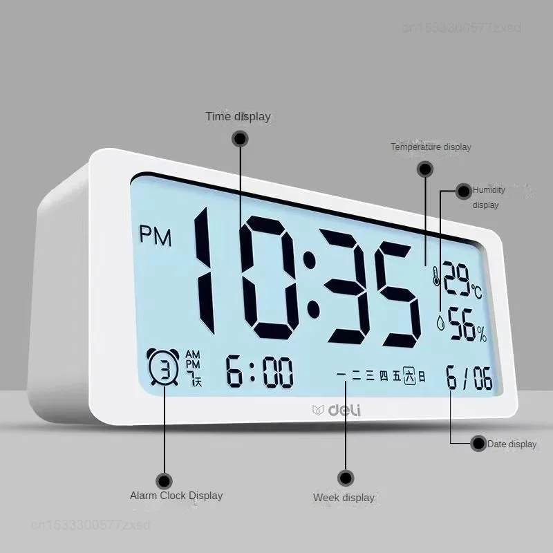 Xiaomi Deli Alarm Clock Desktop Household Alarm Clock Digital Clock Bedroom Living Room Alarm Clock Creatives Bedroom Decoration