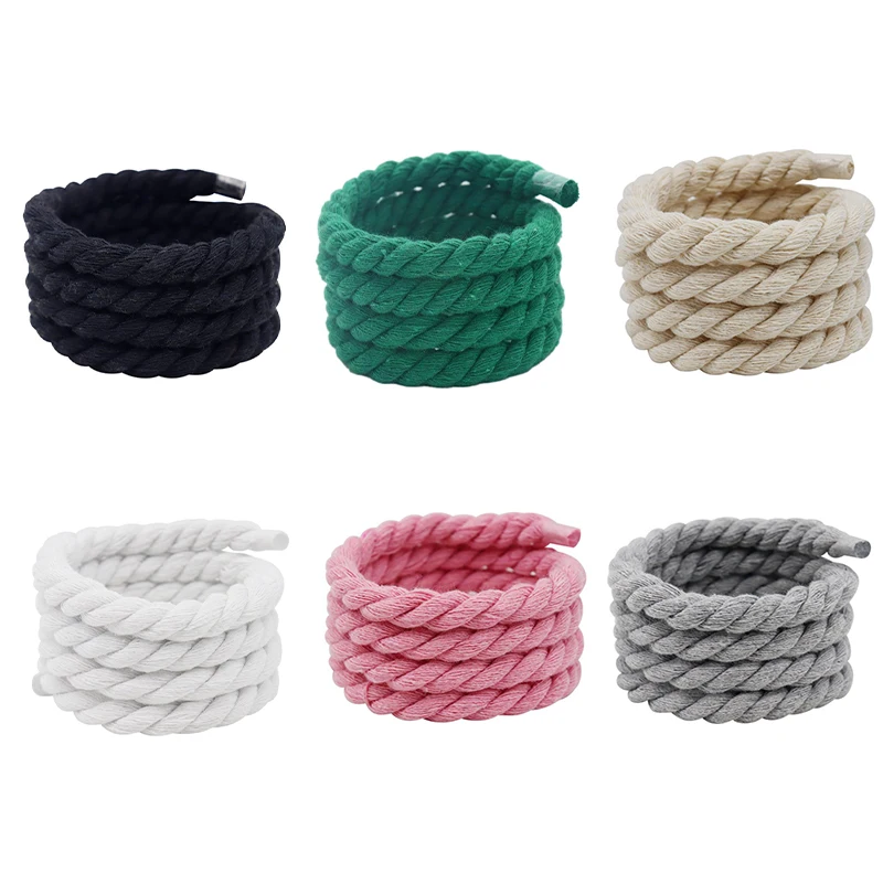 

8mm Bold Cotton Linen Twist Weave Shoelaces Solid Color Rope Shoes Laces Men Women Trendy Sport Casual Shoestring Shoes Decor