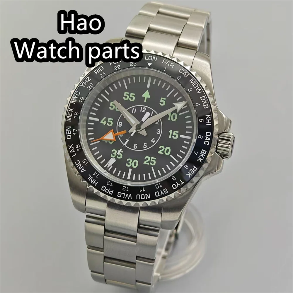 BLIGER 40mm NH34 GMT Mechanical Men's Watch Green Black Blue Dial C3 Green Luminous Sapphire Glass Stainless Steel Bracelet