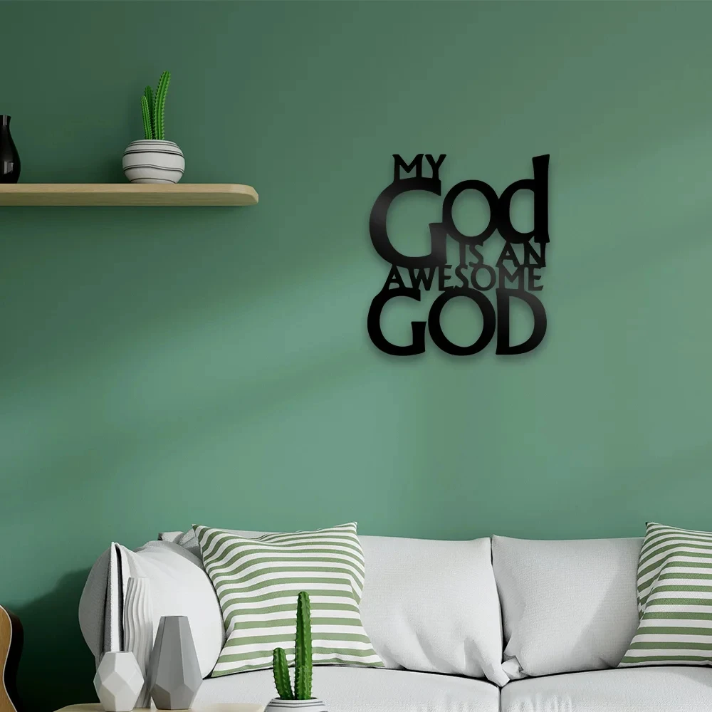 

MY God Is An Awesome Metal Wall Art Sign Farmhouse Hanging Decor Black Cutout Plaque Home Office Living Room Bedroom Decoration