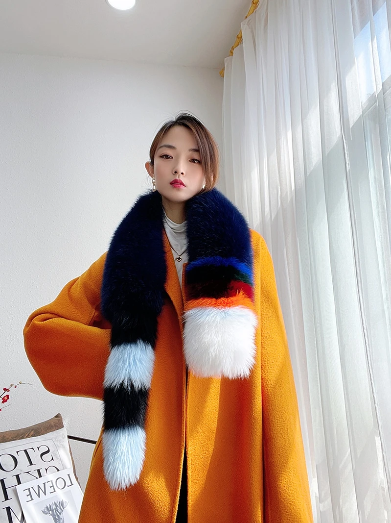 Winter 100% Genuine Natural Real Fox Fur Scarf For Women\'s Neck Warmer Fox Collar Decorate Shawl Tail Luxury Long Scarves Female