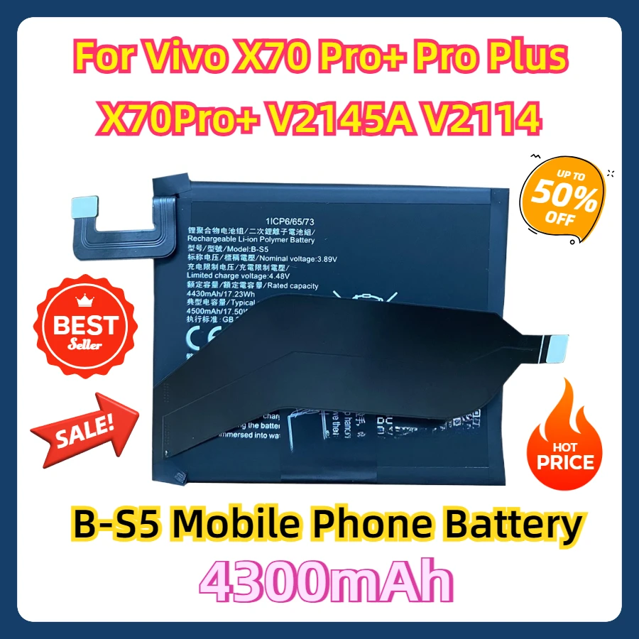 

For Vivo X70 Pro+ Pro Plus X70Pro+ V2145A V2114 Repair Part High Capacity Battery B-S5 4300mAh Mobile Phone Battery