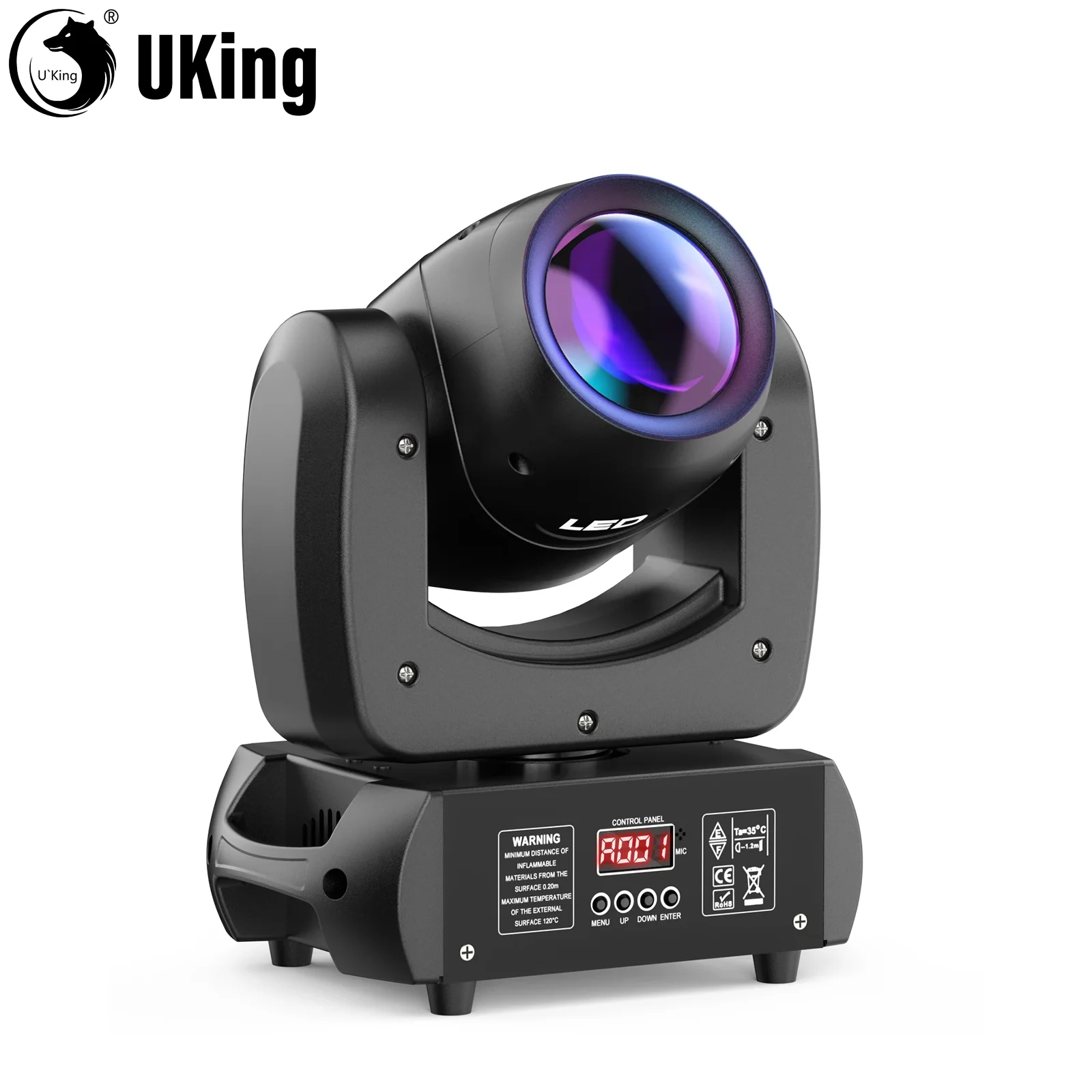 U`King 100W LED Moving Head Light 18-Facet Prism DJ Stage Lights With 10 Gobos&7 Colors BeamDMX512 For Bar Disco Wedding Party