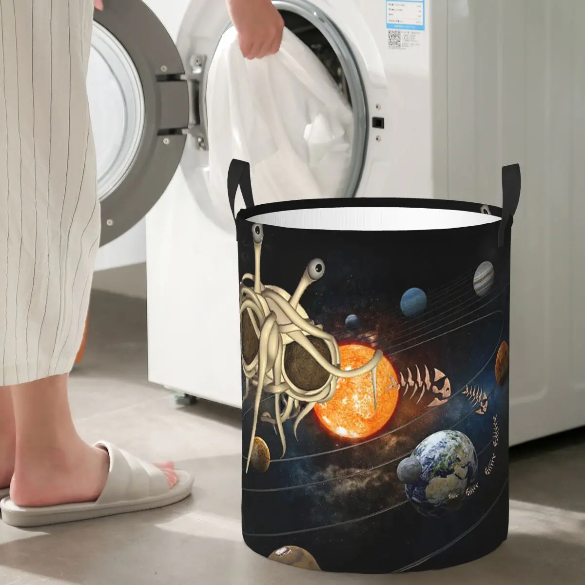 

The Flying Spaghetti Monster Flying Spaghetti Monsterism FSM Folding Laundry Baskets Dirty Clothes Toy Basket Home Organizer Bag