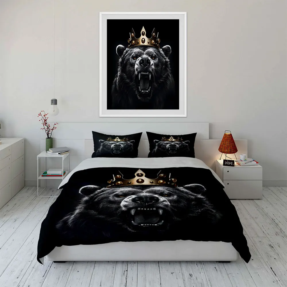 

Royal Bear Art Decor Set Multiple sizes kid's and adults' bedroom Exquisite 3PC bedding set, gift