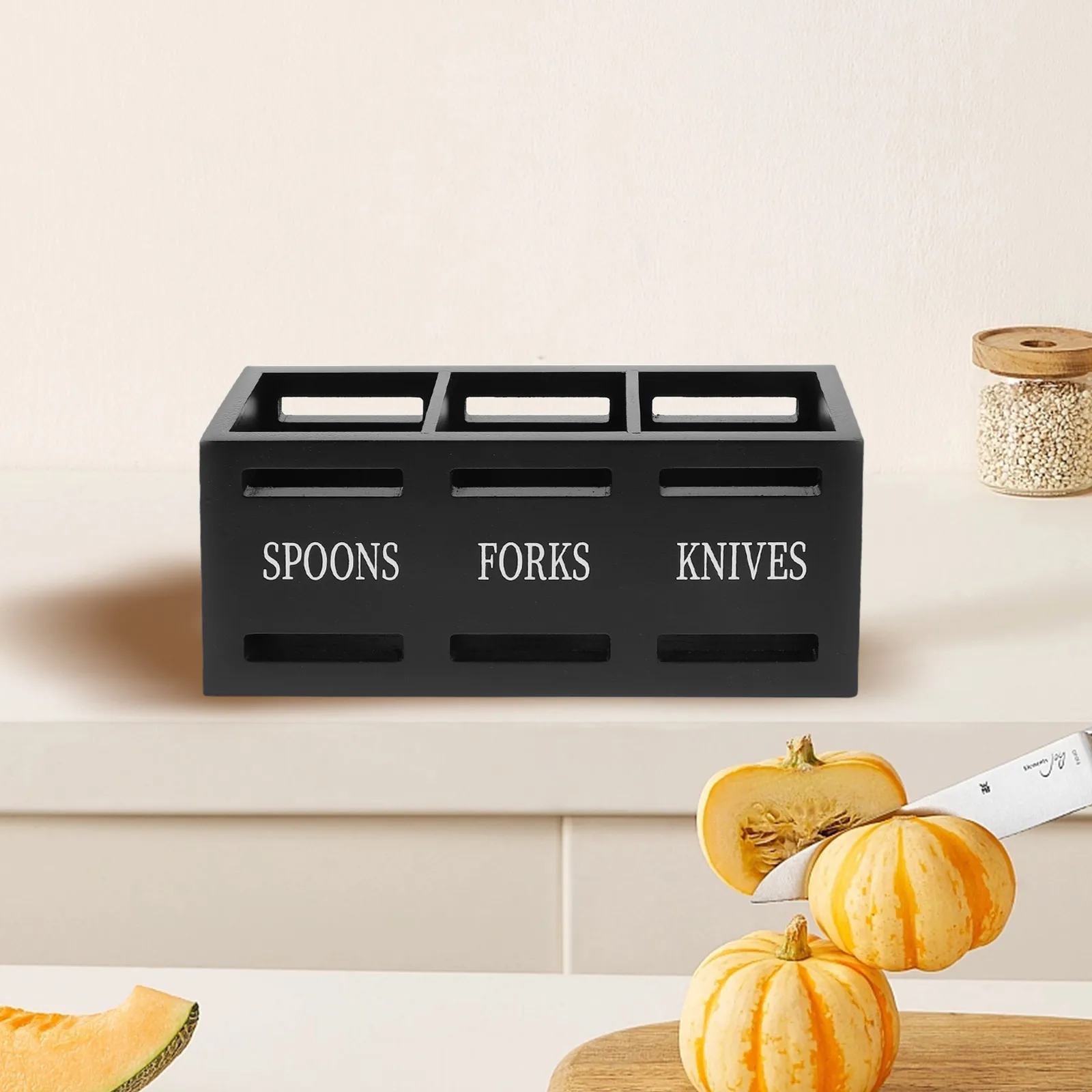 

Chopsticks Spoon Storage Box Wooden ganizer Large Capacity Cutlery Holder Kitchen Tableware Utensils Basket Grid Compartment