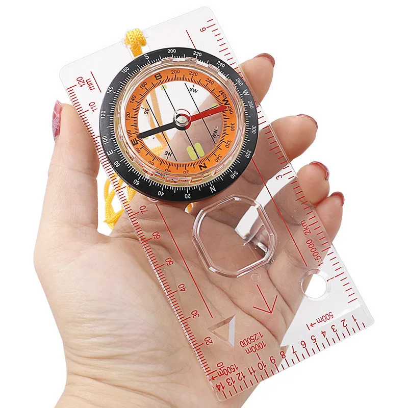 Portable Compass Scale Ruler Multifunction Map Ruler With Lanyard For Outdoor Camping Hiking