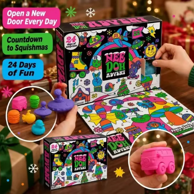 2026 NeeDoh Advent Calendar 3D PVC Fidget Christmas Countdown Calendar Surprise Box Stress Relief Toy New Year Holiday Adult Toy