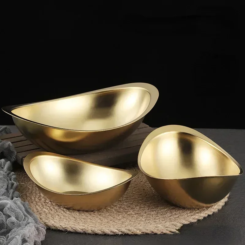 

304 Stainless Steel Golden ingot Bowl, Korean Salad Bowl, Commercial Snack Dessert Bowl, Korean Cuisine Tableware