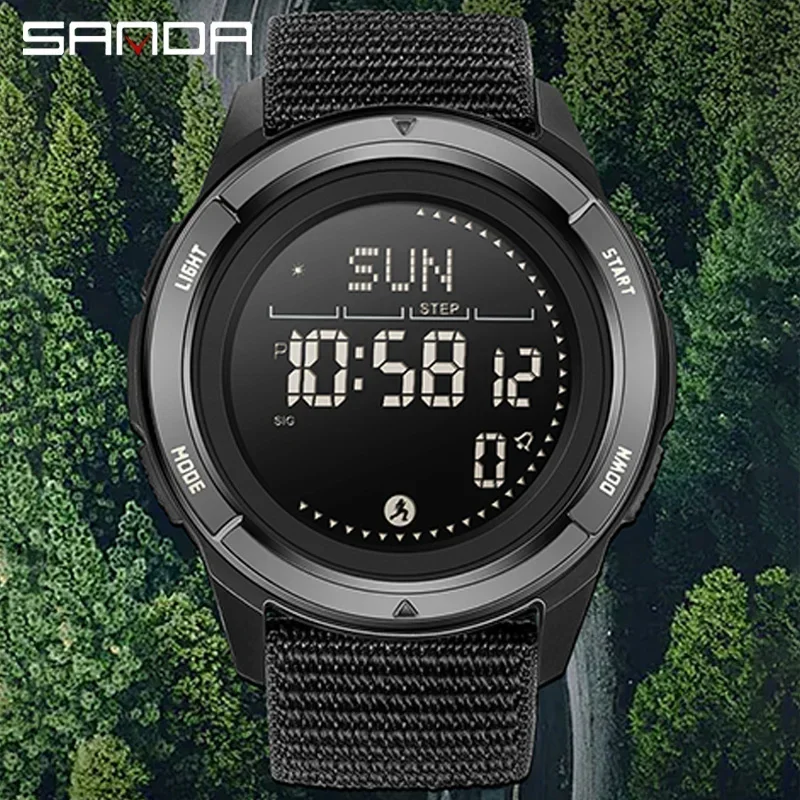 SANDA Mens Digital Carbon fiber Watch Shock Militray Sports Super Light Outdoor Compass Waterproof 50M LED Electron Wristwatches