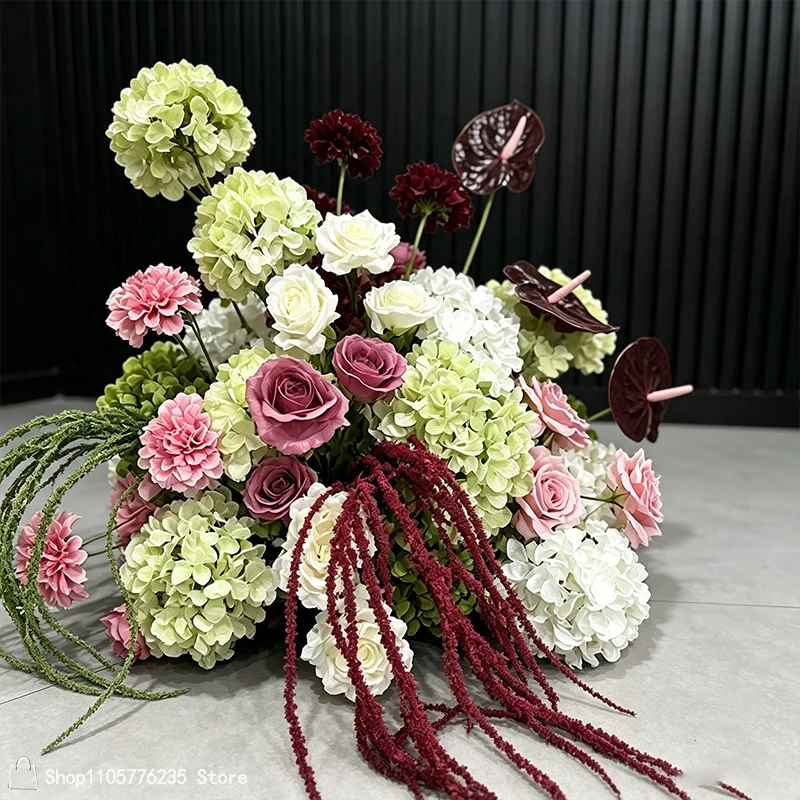 Weißes Kunstblumen-Arrangement Anthurium Calla-Lilie Orchidee Hortensie Blumendekoration für Hochzeitsgang Bodenblumen-Dekorationsstücke – Detail 7